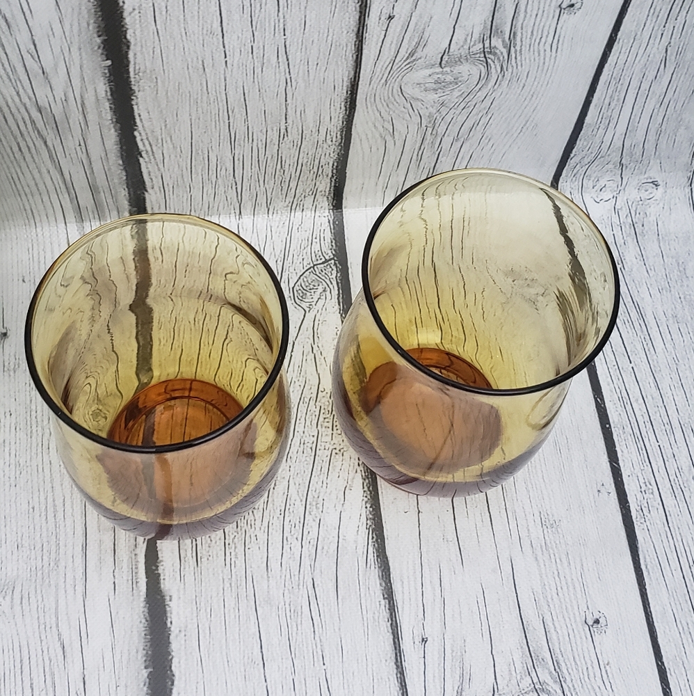 2 pc Vintage Tulip Libbey Amber Glasses - Picture 2 of 8